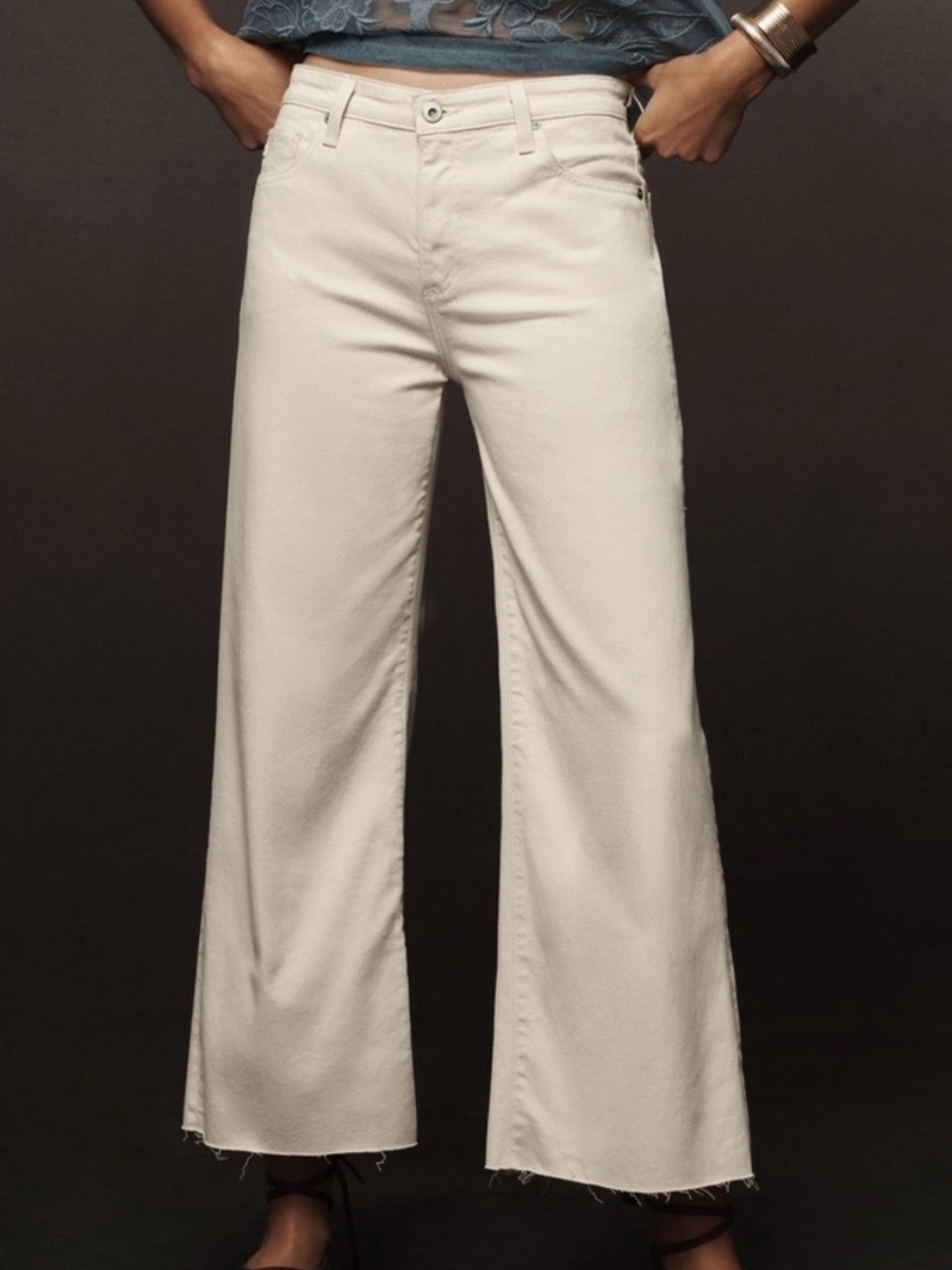 AG Adriano Goldschmied Saige Wide Leg High Rise Crop White Womens Size 29